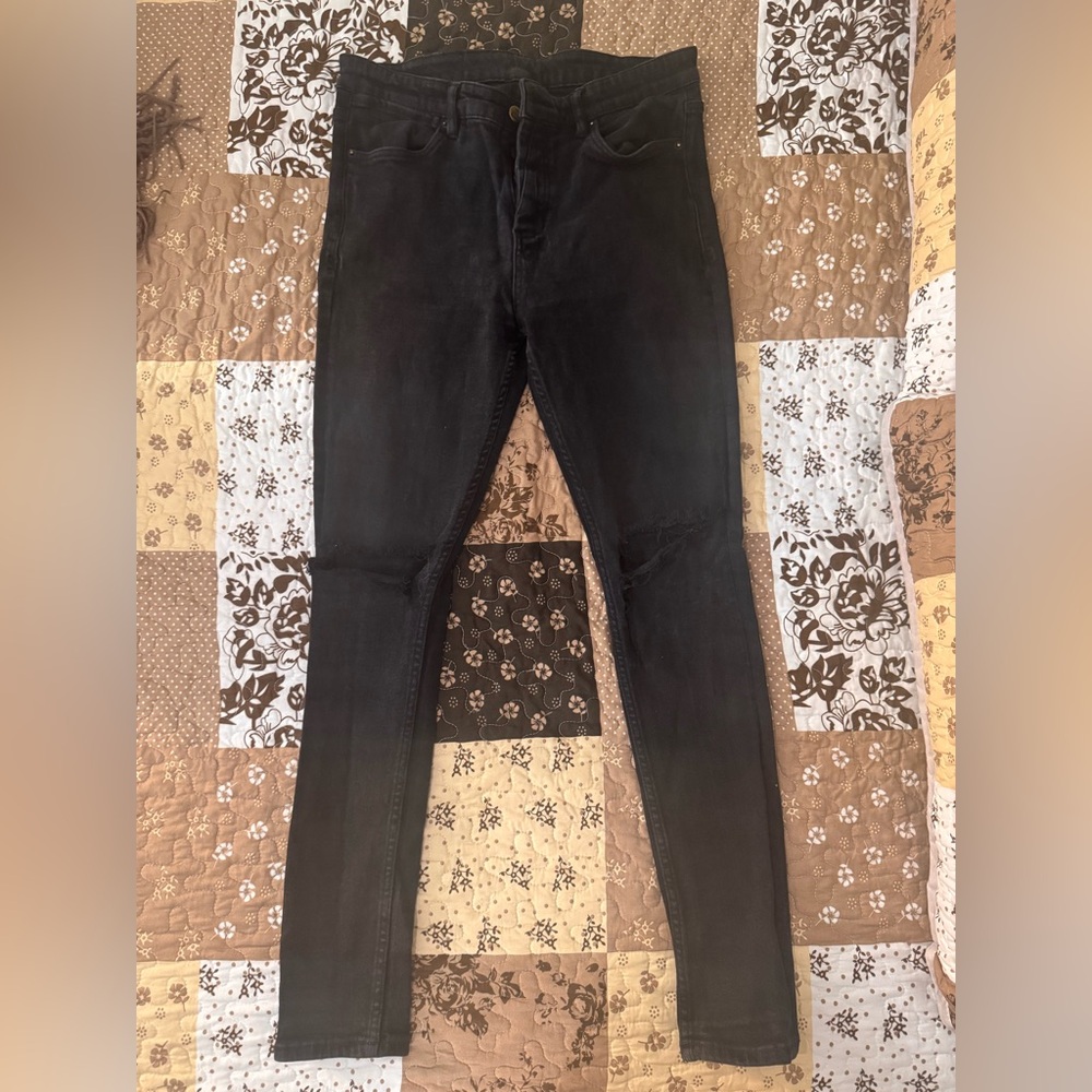 KSUBI VAN WINKLE BLACK REBEL TRASHED "ROYALTY HEROISM AND THE STREET" JEANS - 36